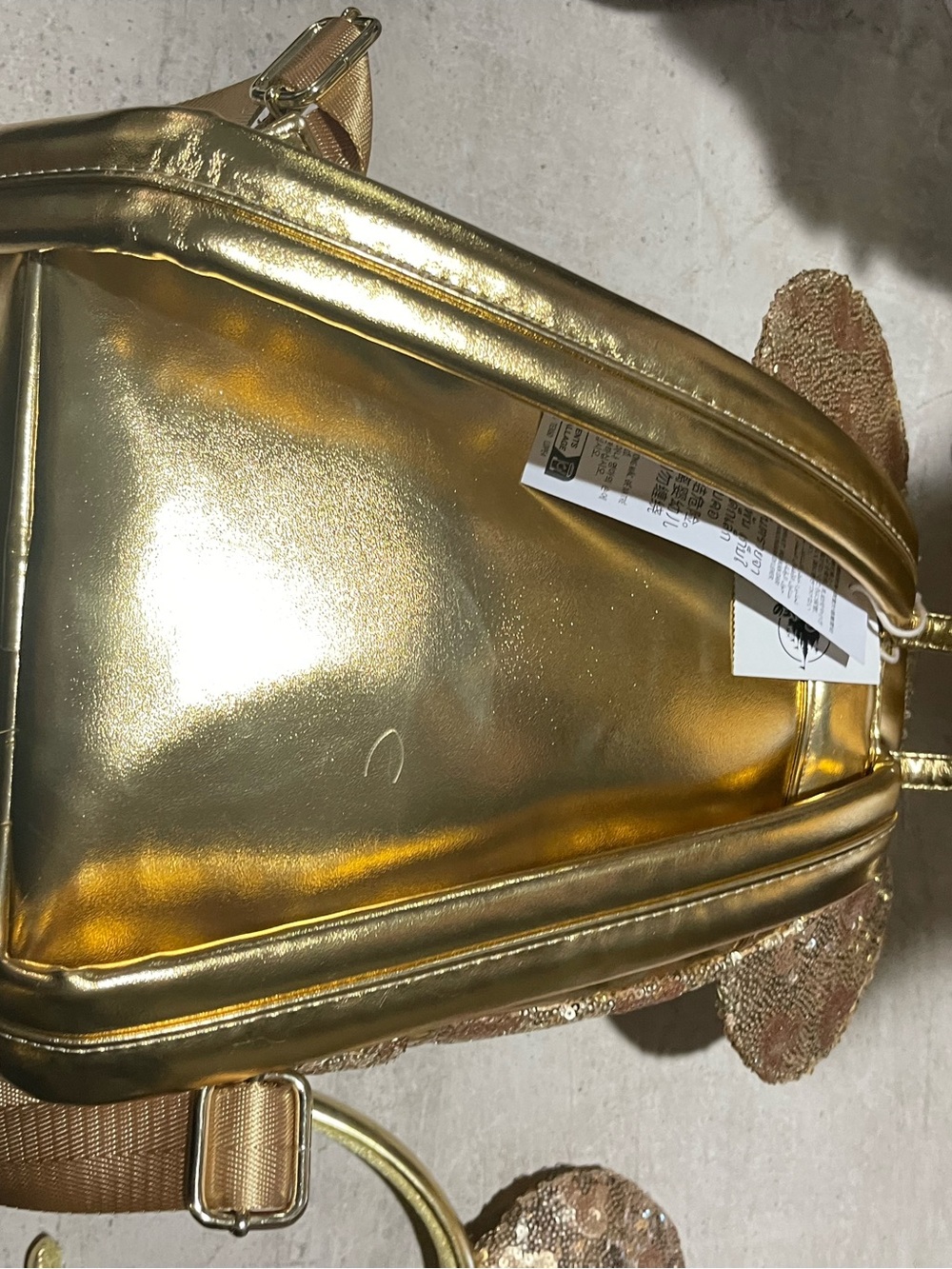 Loungefly Gold Sequin Minnie Ear Mini Backpack with Bow - Picture 2 of 4
